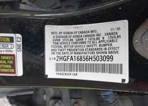 2006 Honda Civic Ex z USA, uszkodzony, nr VIN 2HGFA16856H503099